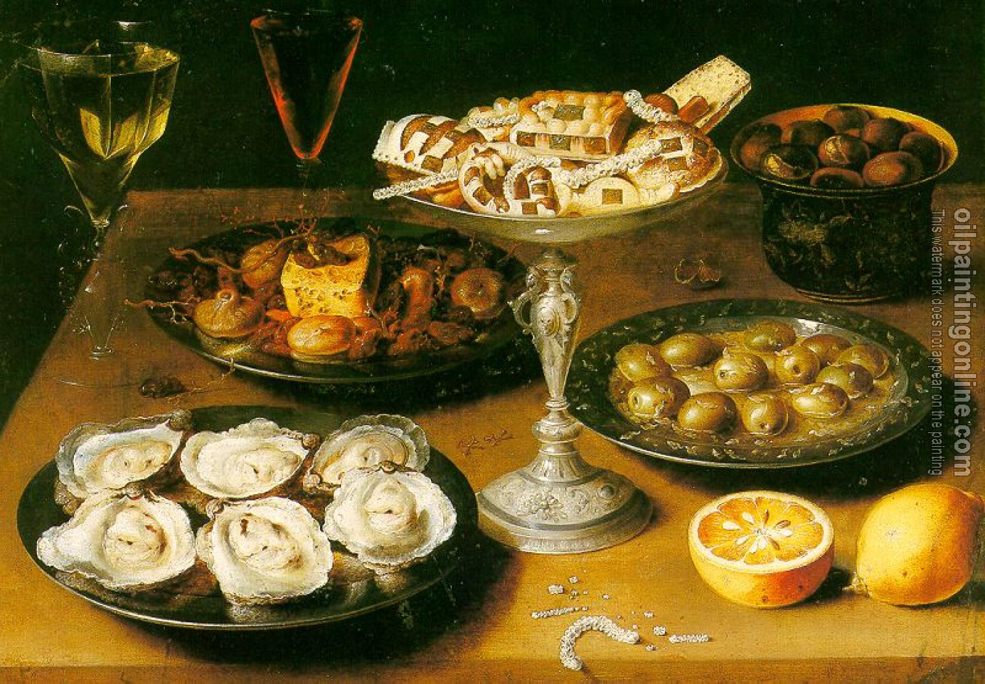 Beert, Osias - Graphic Still-Life with Oysters & Pastries